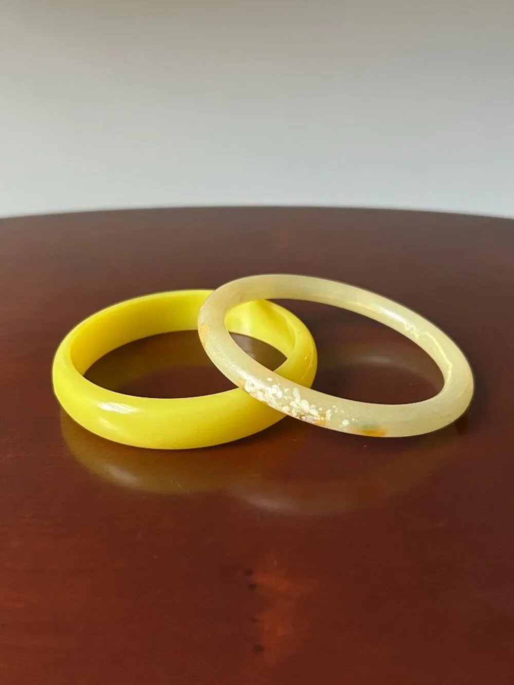 Vintage Yellow Lucite Bangle Bracelets Set of 2 Floral Retro